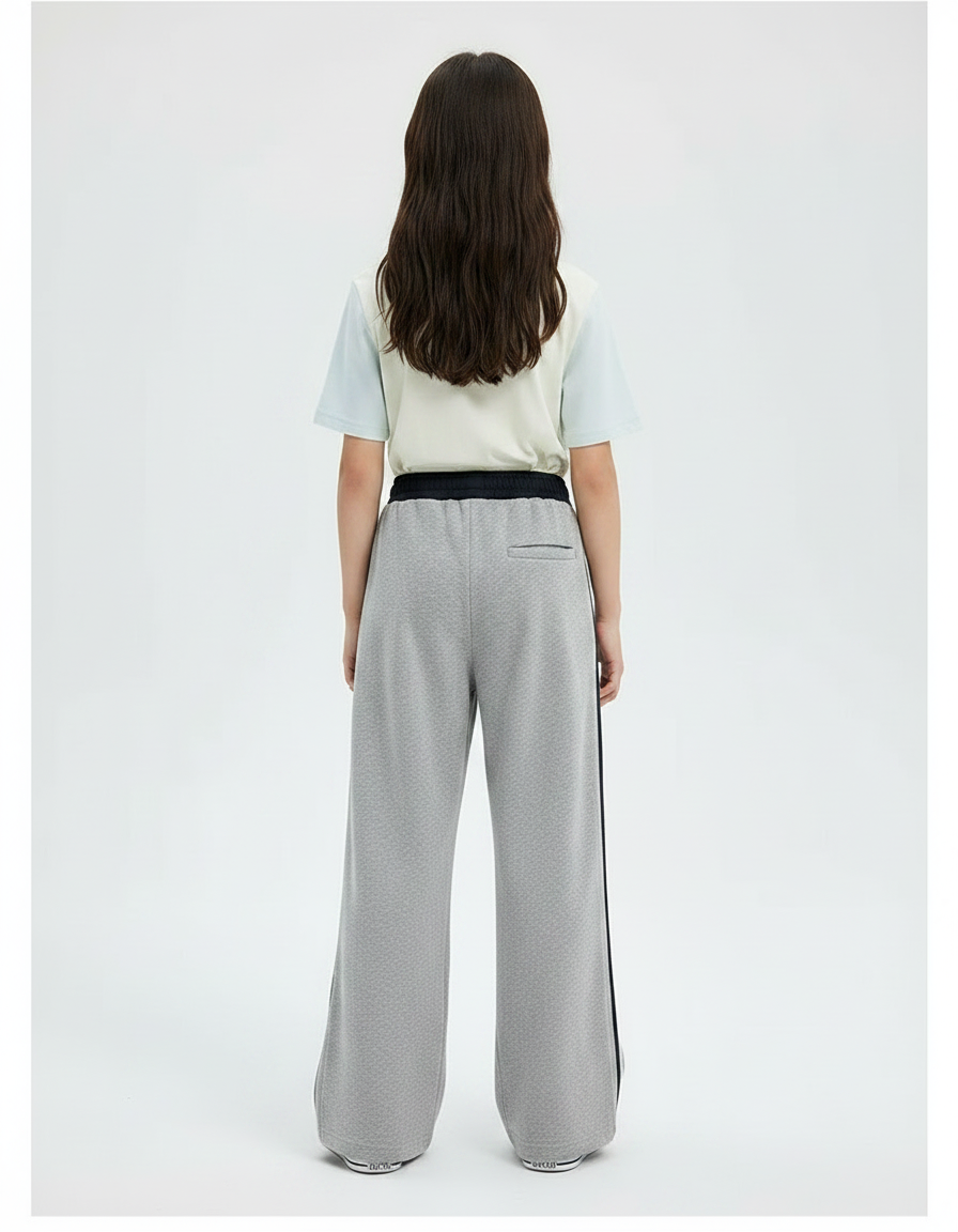 Pantalon Fluide Gris Ample Rayures Latérales Fille - Molleton - vue 2
