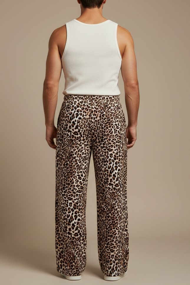 Pantalon Fluide Léopard Imprimé Ample Décontracté Homme - Viscose - vue 2