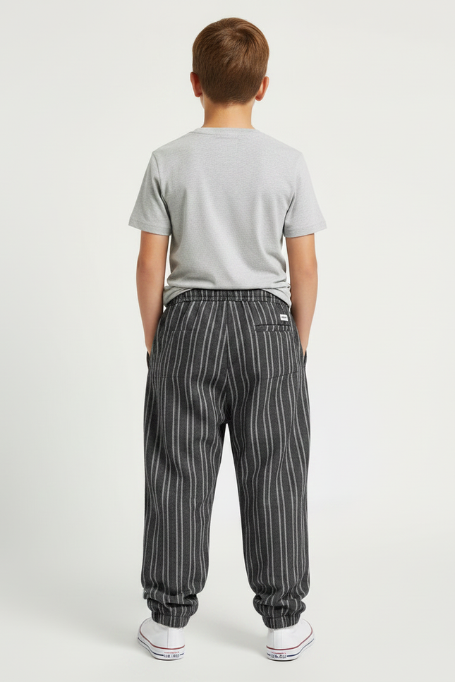 Pantalon Fluide Noir Rayé Ample Décontracté Enfant - Molleton - vue 2