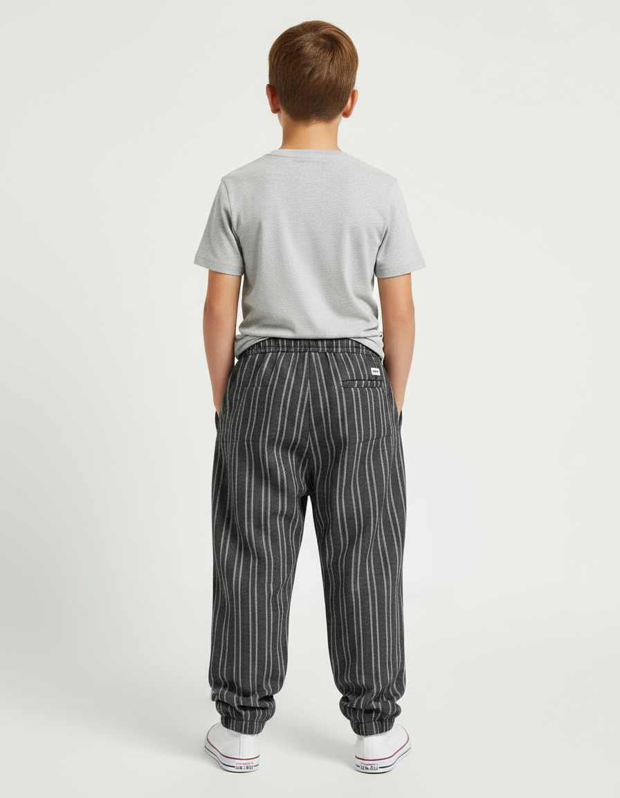 Pantalon Fluide Noir Rayé Ample Décontracté Enfant - Molleton - vue 2