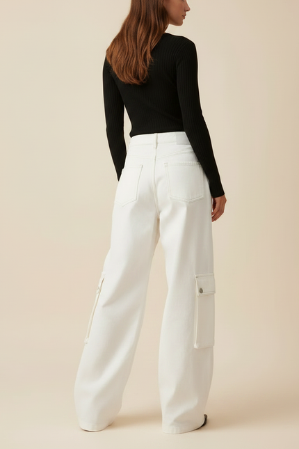 Pantalon Fluide Jean Femme - Blanc - vue 2
