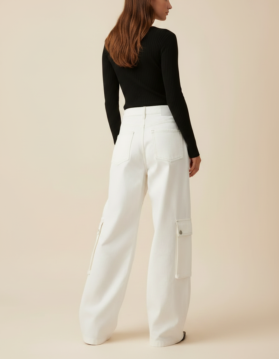 Pantalon Fluide Jean Femme - Blanc - vue 2
