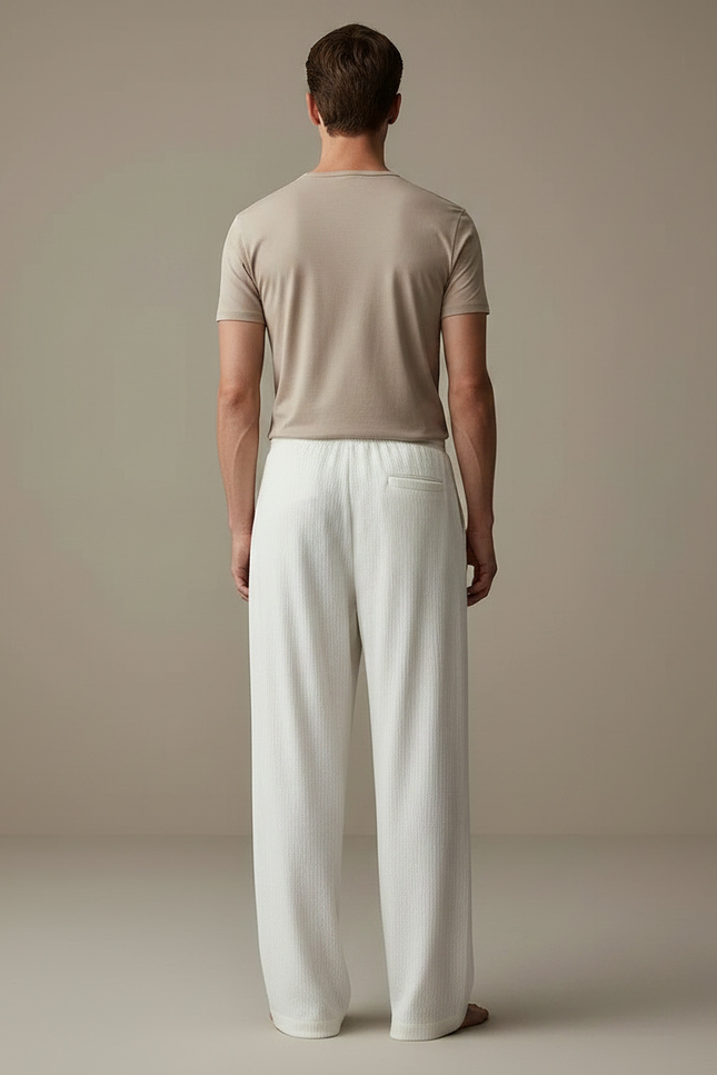 Pantalon Fluide Blanc Ample Cordon Tissé Homme - Lin - vue 2