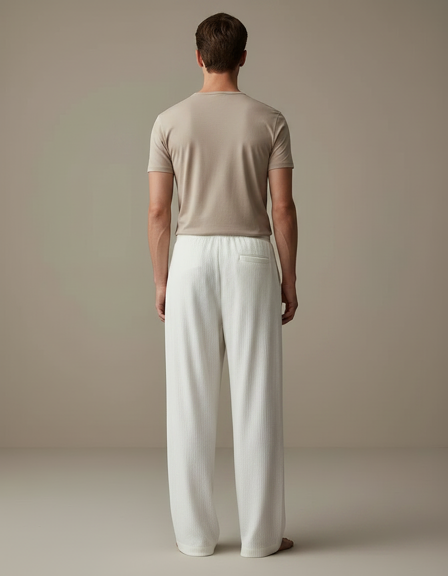 Pantalon Fluide Blanc Ample Cordon Tissé Homme - Lin - vue 2
