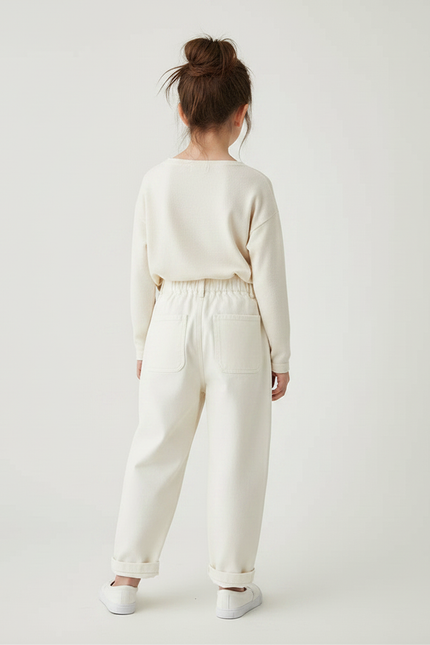 Pantalon Fluide Crème Ample Décontracté Enfant Coton - Beige Toile - vue 2