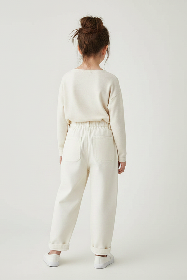 Pantalon Fluide Crème Ample Décontracté Enfant Coton - Beige Toile - vue 2