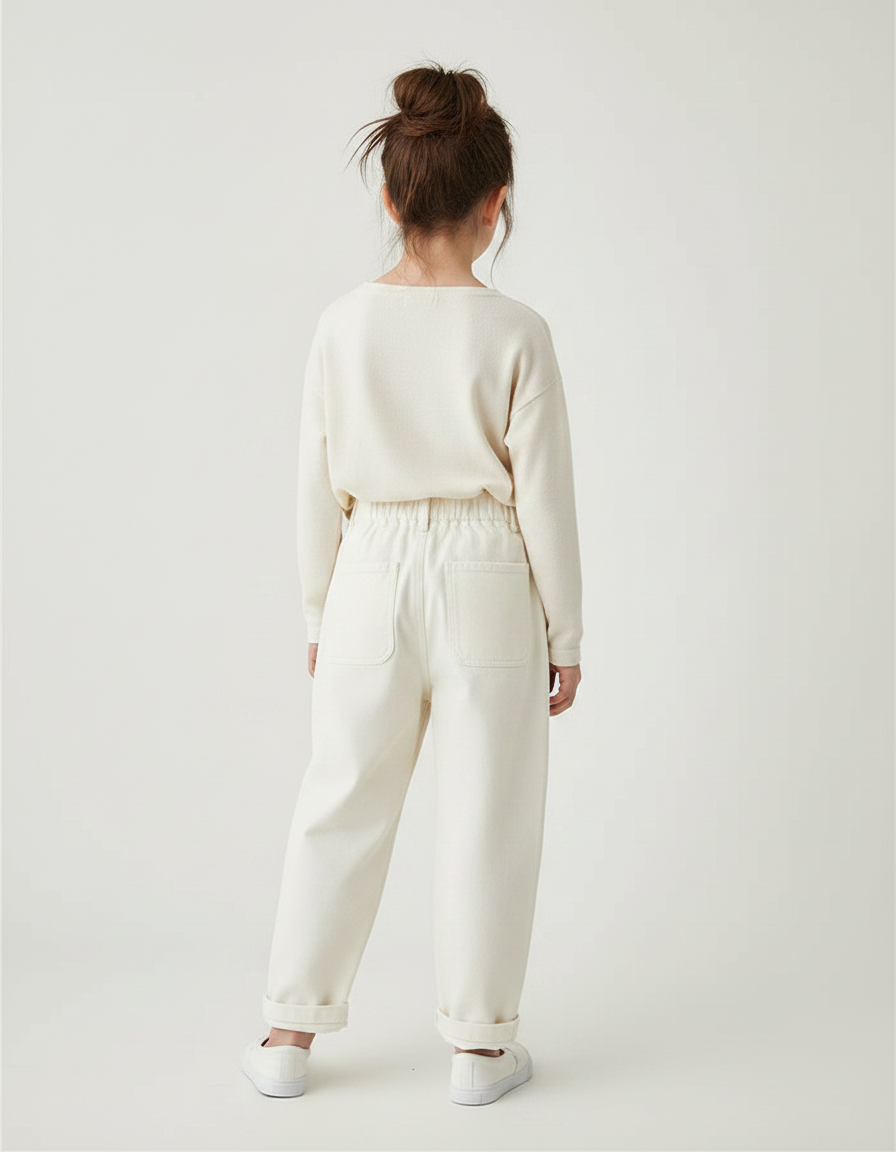 Pantalon Fluide Crème Ample Décontracté Enfant Coton - Beige Toile - vue 2