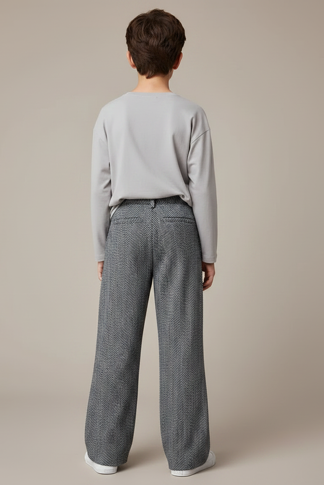 Pantalon Fluide Gris Ample Chevrons Tricotés Enfant - Maille - vue 2