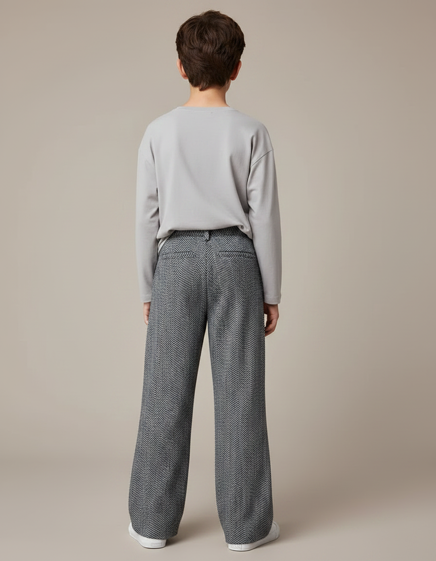 Pantalon Fluide Gris Ample Chevrons Tricotés Enfant - Maille - vue 2
