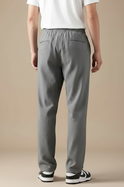 Pantalon Fluide Gris Cordon Décontracté Ample Homme - Lin - vue 2