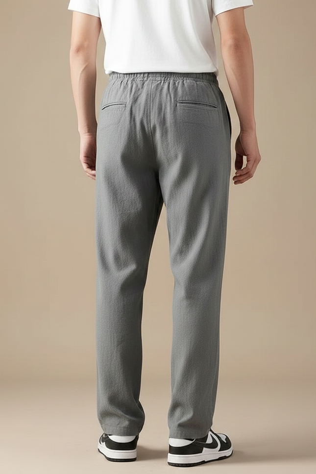 Pantalon Fluide Gris Cordon Décontracté Ample Homme - Lin - vue 2