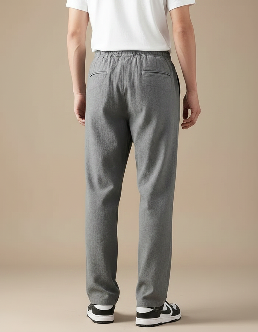 Pantalon Fluide Gris Cordon Décontracté Ample Homme - Lin - vue 2