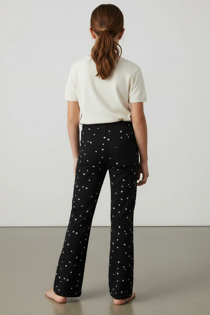 Pantalon Fluide Noir Étoiles Ample Confortable Fille - Maille - vue 2