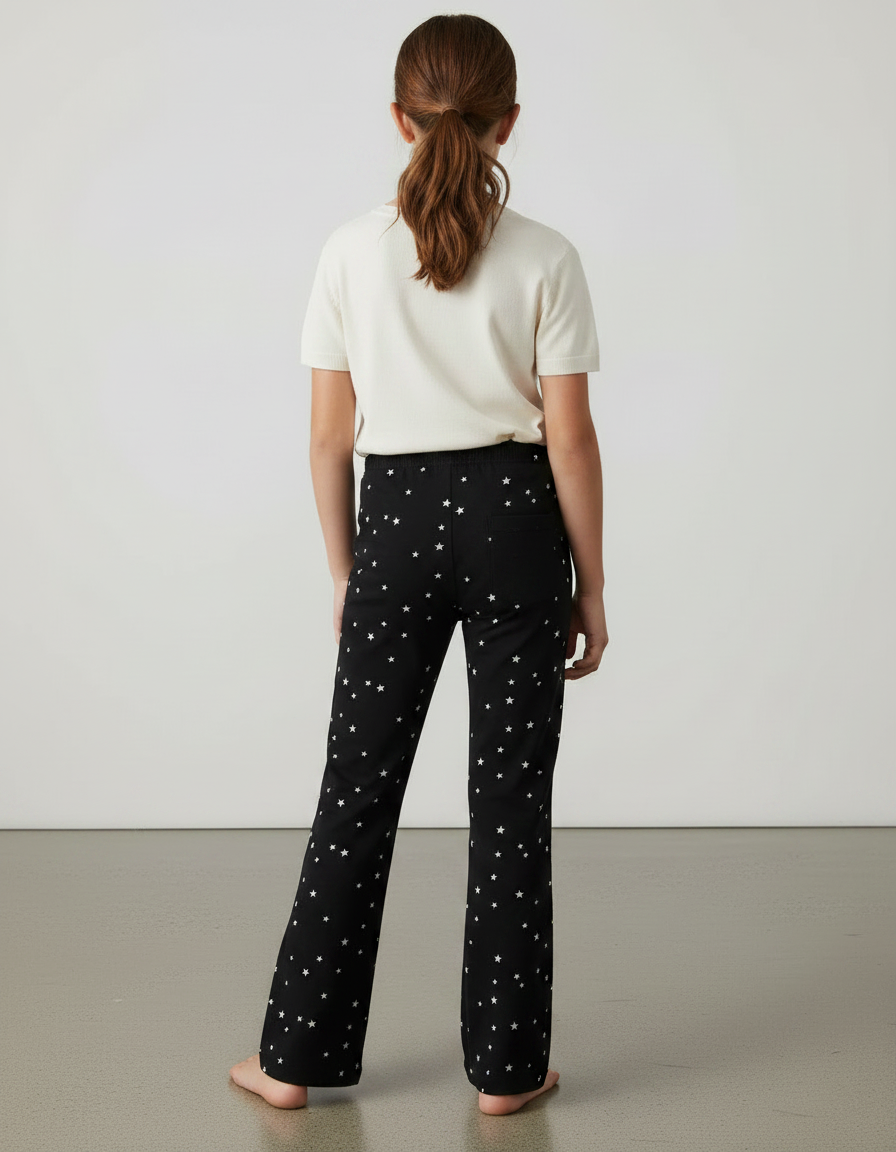 Pantalon Fluide Noir Étoiles Ample Confortable Fille - Maille - vue 2