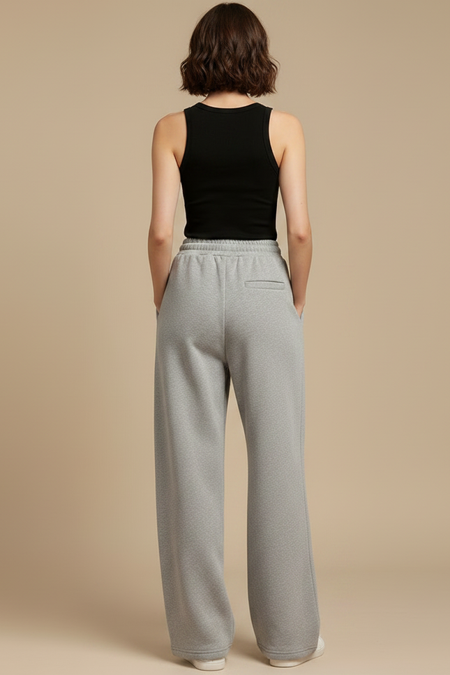 Pantalon Fluide Gris Ample Cordon Sport Molleton - vue 2