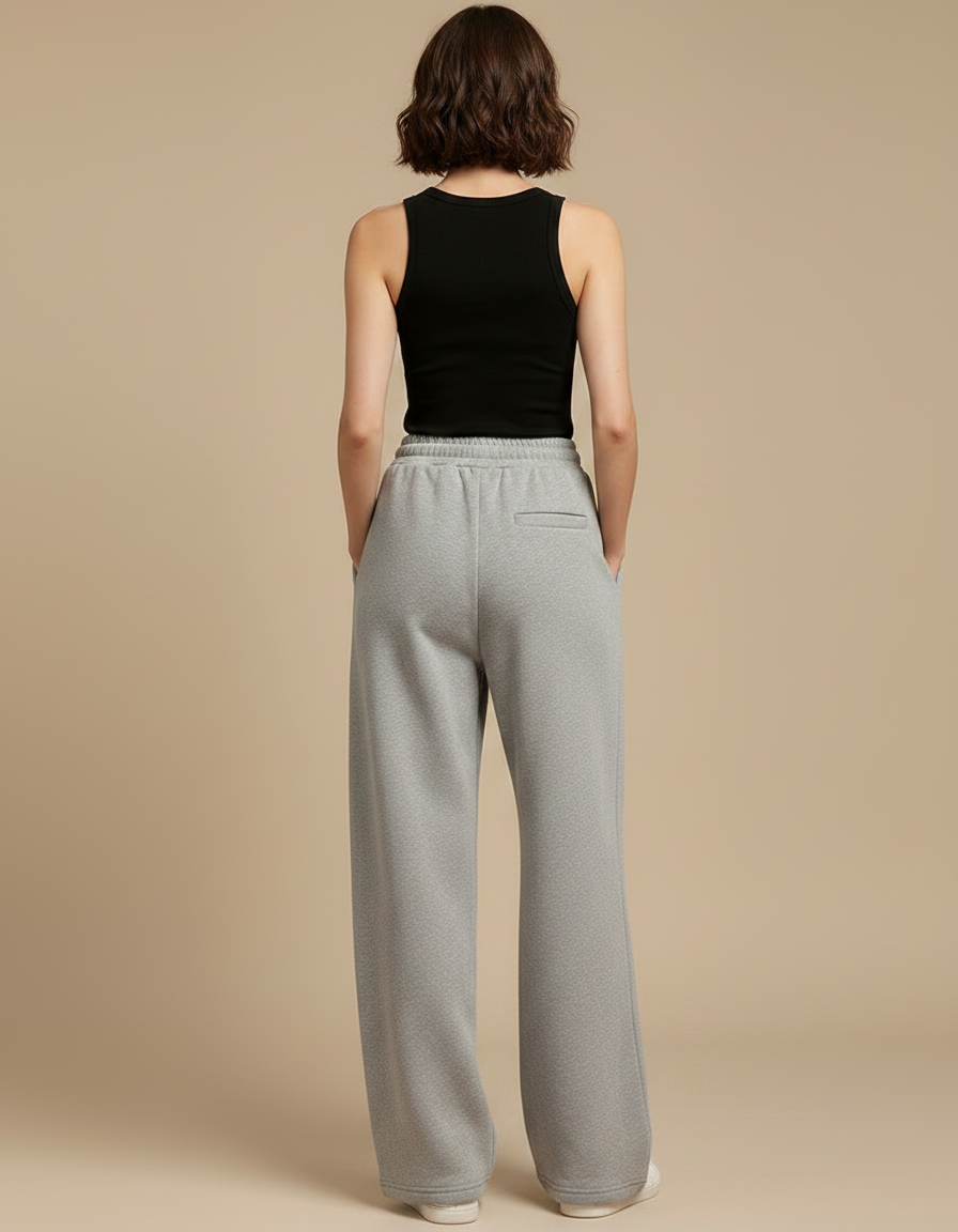 Pantalon Fluide Gris Ample Cordon Sport Molleton - vue 2