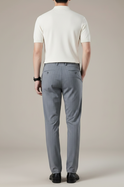 Pantalon Fluide Gris Rayé Ample Décontracté Homme - Polyester - vue 2