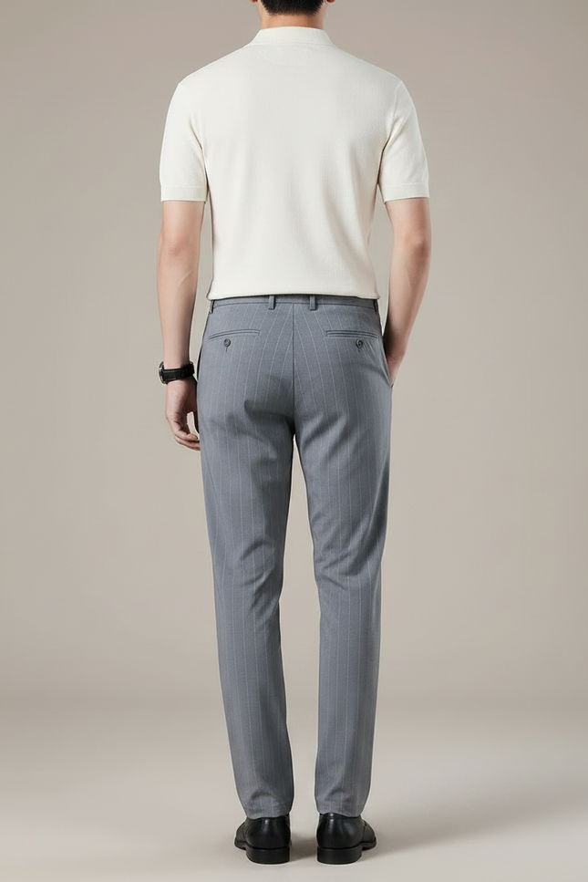 Pantalon Fluide Gris Rayé Ample Décontracté Homme - Polyester - vue 2