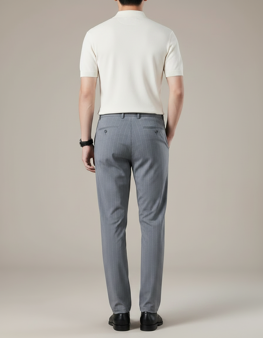 Pantalon Fluide Gris Rayé Ample Décontracté Homme - Polyester - vue 2