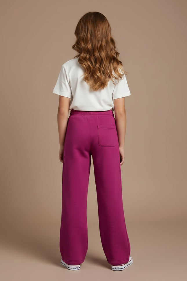 Pantalon Fluide Fuchsia Ample Molleton Brodé Fille - Rose - vue 2