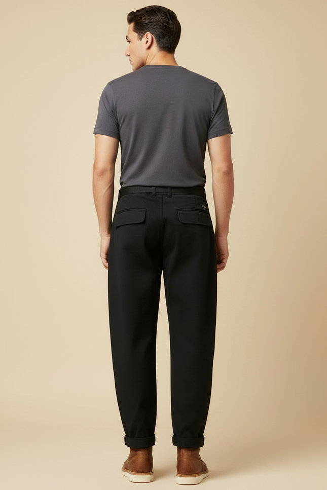 Pantalon Fluide Noir Ample Cargo Homme Ceinture - Gabardine - vue 2