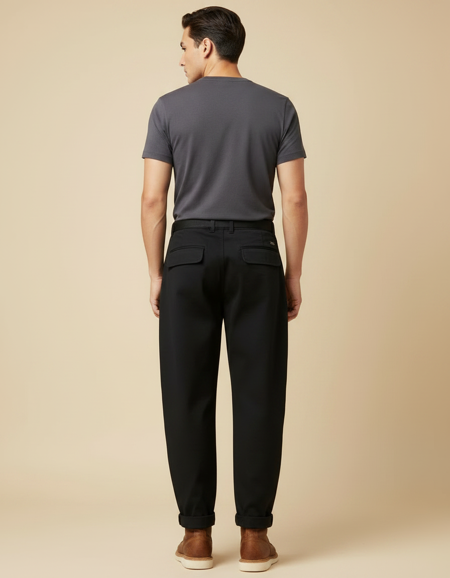 Pantalon Fluide Noir Ample Cargo Homme Ceinture - Gabardine - vue 2