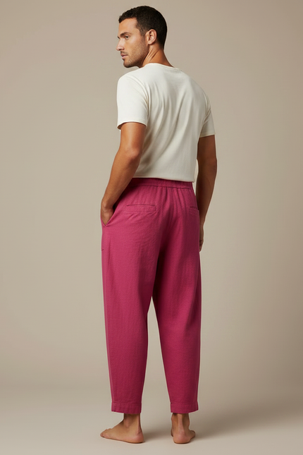 Pantalon Fluide Rose Ample Décontracté Lin Homme - vue 2