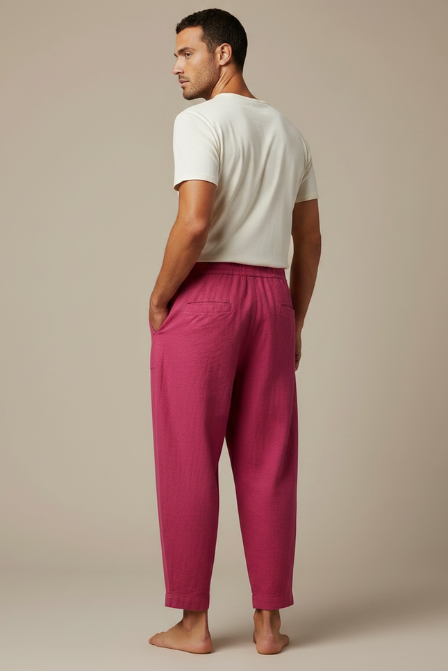 Pantalon Fluide Rose Ample Décontracté Lin Homme - vue 2