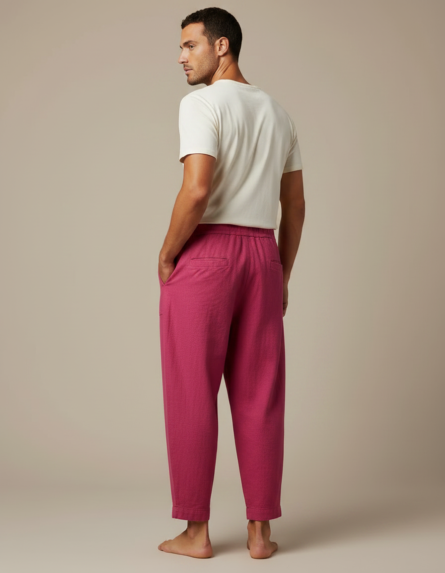 Pantalon Fluide Rose Ample Décontracté Lin Homme - vue 2