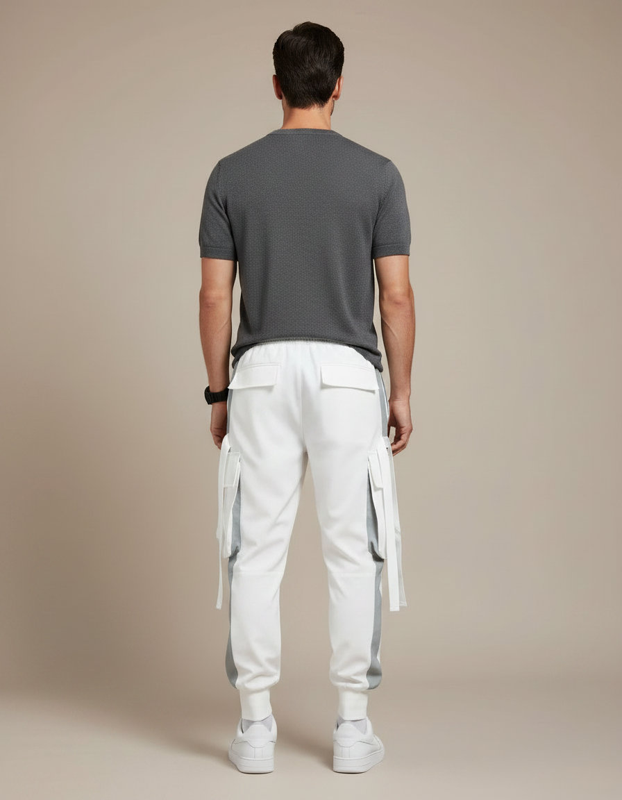 Pantalon Fluide Cargo Blanc Sport Homme - Polyester - vue 2