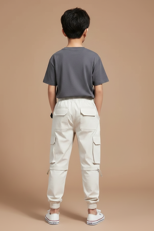 Pantalon Fluide Cargo Beige Ample Multi-Poches Garçon - Toile - vue 2