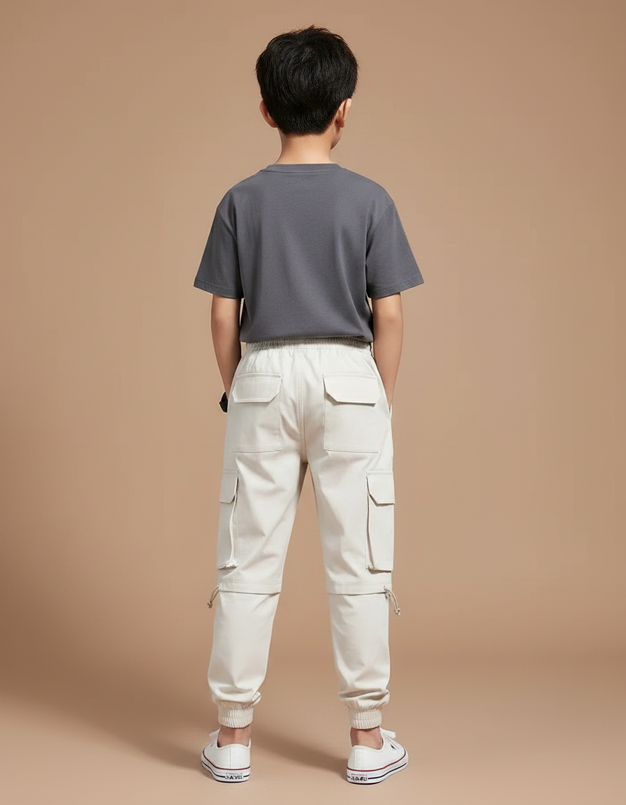 Pantalon Fluide Cargo Beige Ample Multi-Poches Garçon - Toile - vue 2