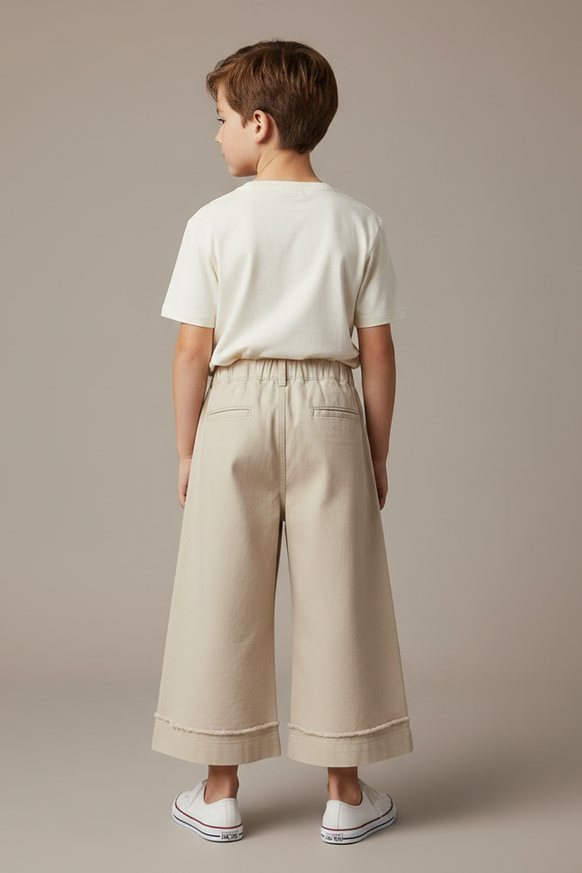 Pantalon Fluide Beige Large Coton Décontracté Enfant - vue 2