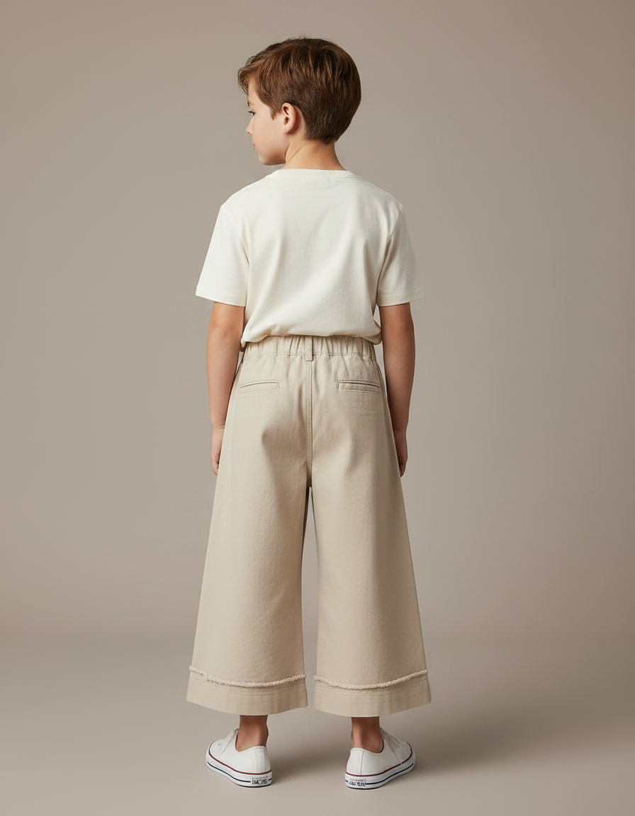 Pantalon Fluide Beige Large Coton Décontracté Enfant - vue 2