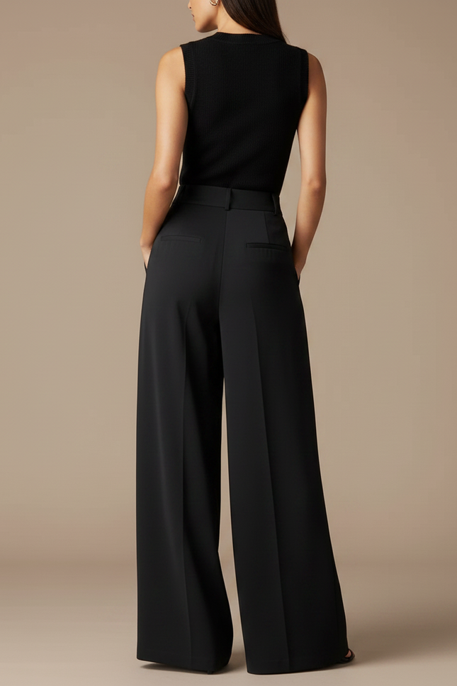 Pantalon Fluide Plissé Femme - Noir Polyester - vue 2