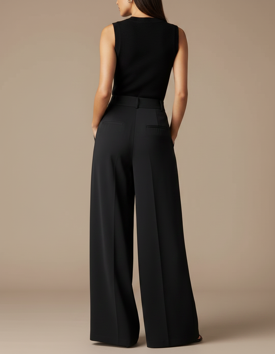 Pantalon Fluide Plissé Femme - Noir Polyester - vue 2