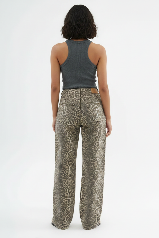Pantalon Fluide Léopard Kaki Ample Décontracté Femme - Jean - vue 2