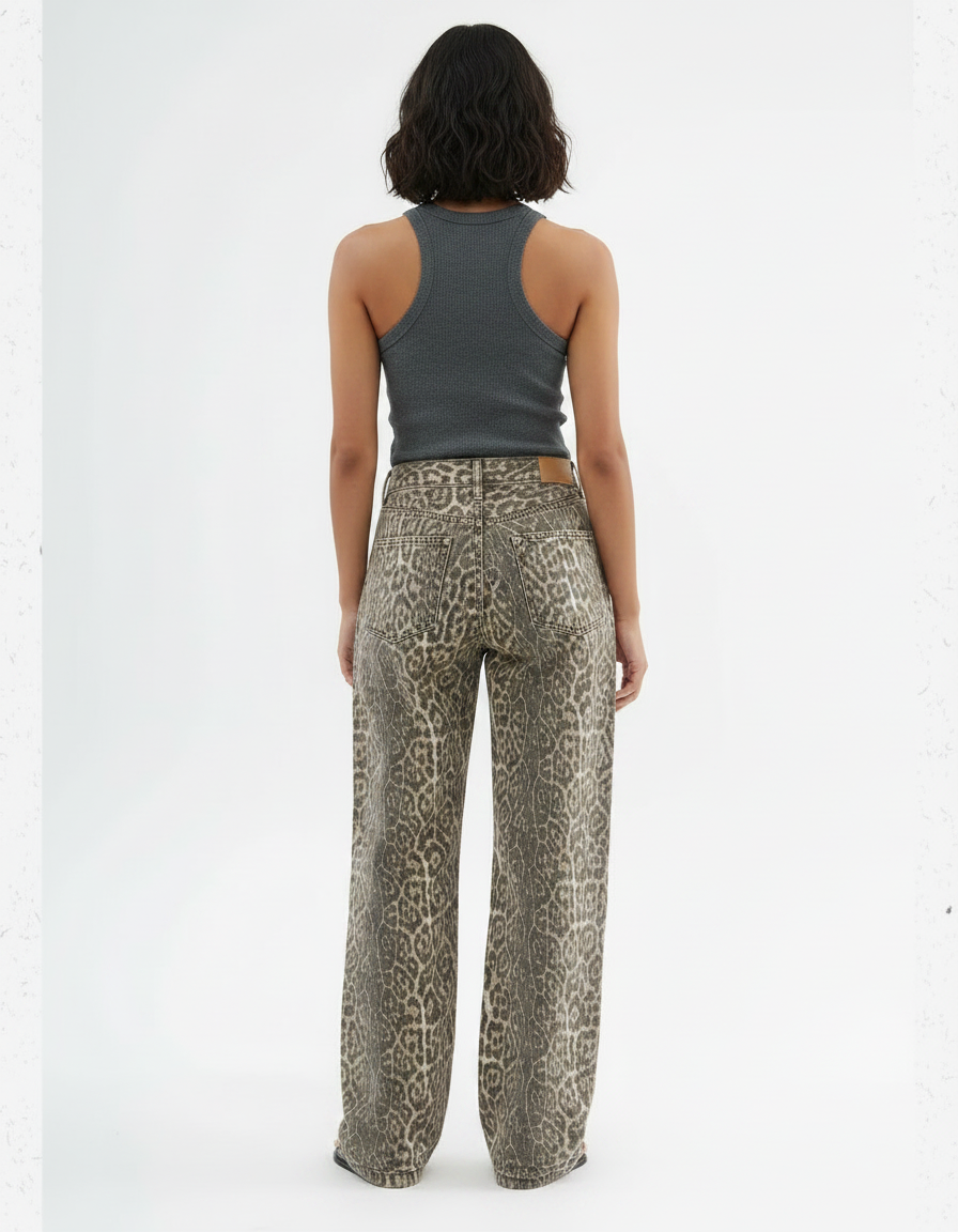 Pantalon Fluide Léopard Kaki Ample Décontracté Femme - Jean - vue 2
