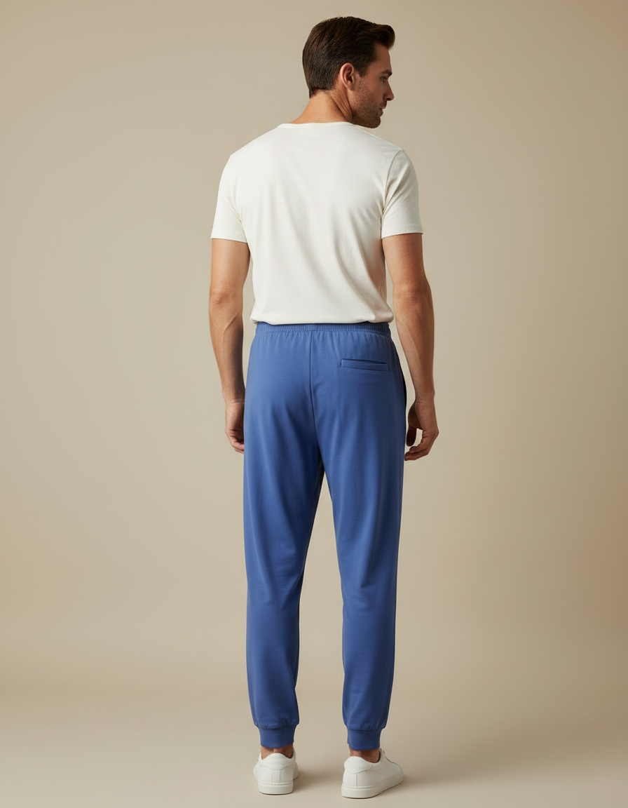 Pantalon Fluide Bleu Cordon Décontracté Homme Coton - vue 2