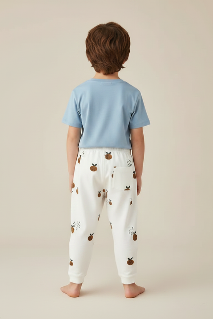 Pantalon Fluide Blanc Imprimé Fruits Coton Enfant - Molleton - vue 2