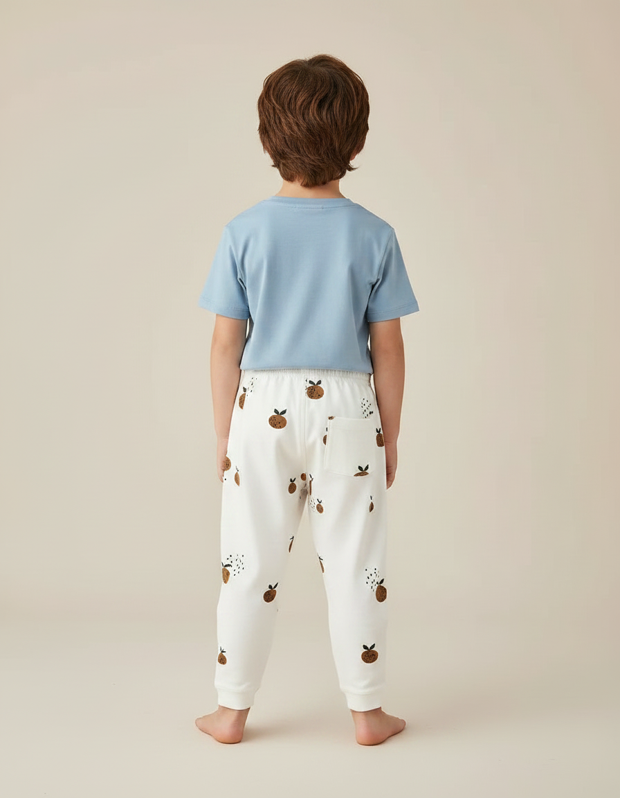 Pantalon Fluide Blanc Imprimé Fruits Coton Enfant - Molleton - vue 2