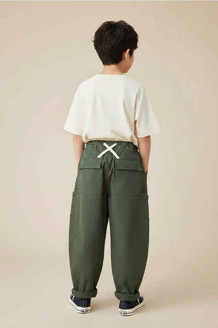 Pantalon Fluide Garçon Kaki Coupe Ample - Vert Gabardine - vue 2