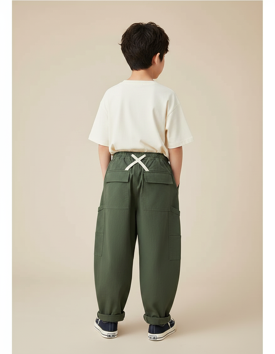 Pantalon Fluide Garçon Kaki Coupe Ample - Vert Gabardine - vue 2