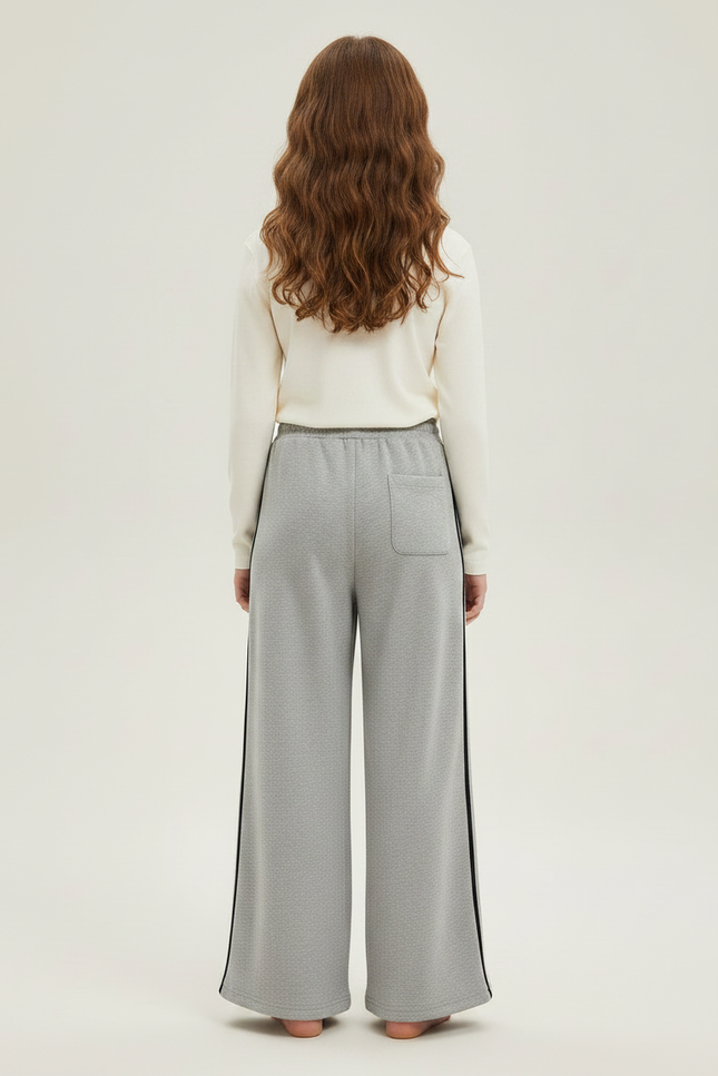 Pantalon Fluide Gris Ample Rayures Latérales Sport - Molleton - vue 2