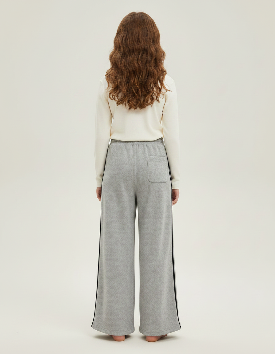 Pantalon Fluide Gris Ample Rayures Latérales Sport - Molleton - vue 2