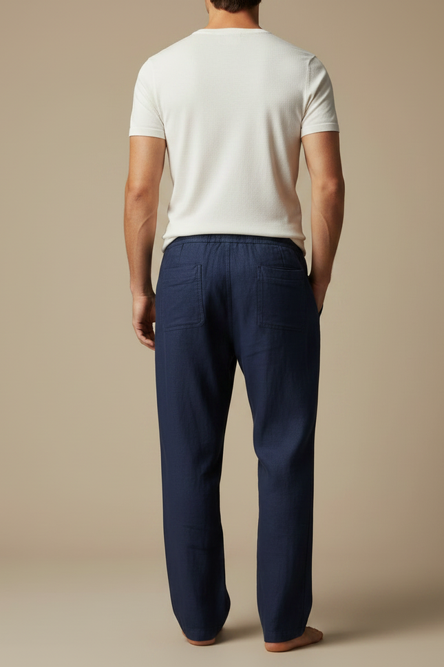Pantalon Fluide Homme Bleu Marine Lin Ample Décontracté - vue 2