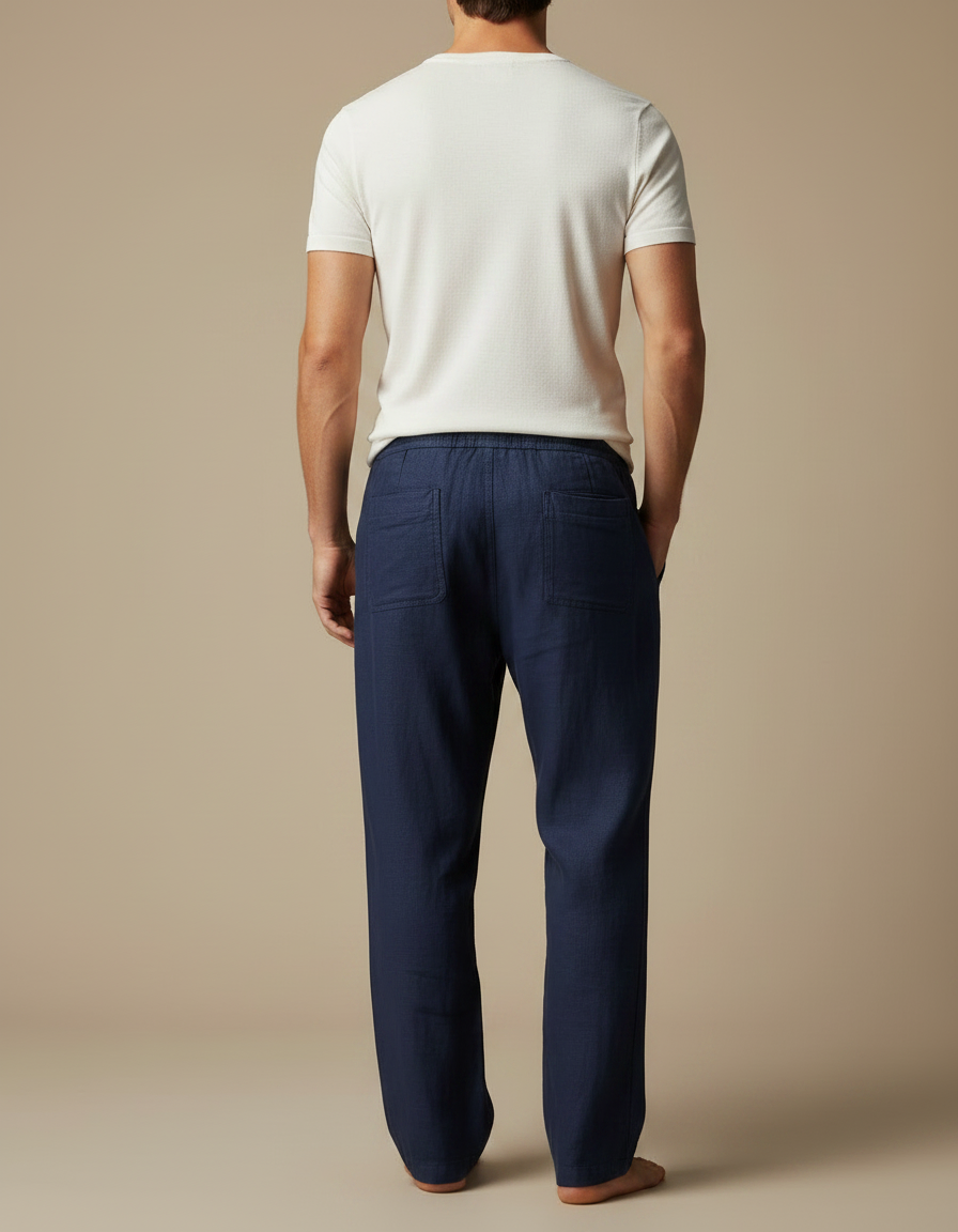 Pantalon Fluide Homme Bleu Marine Lin Ample Décontracté - vue 2