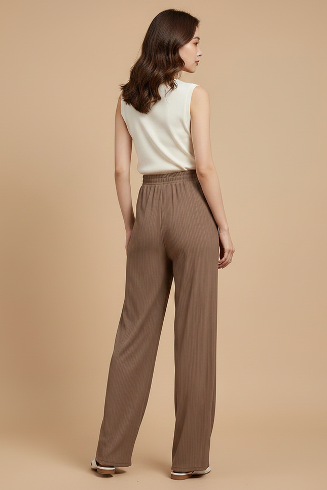 Pantalon Fluide Marron Plissé Ample Décontracté Coréen - Maille - vue 2