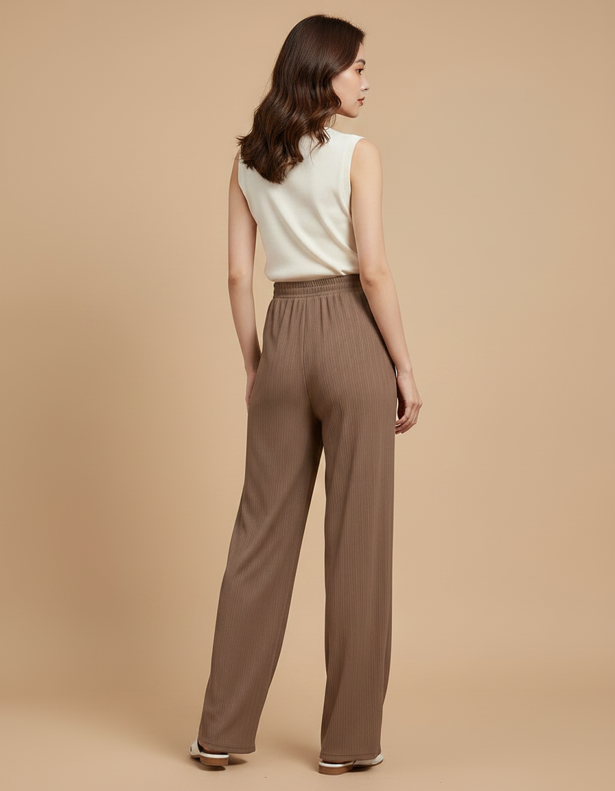 Pantalon Fluide Marron Plissé Ample Décontracté Coréen - Maille - vue 2