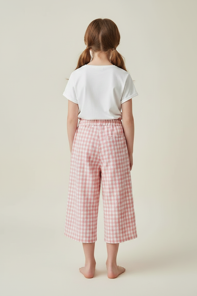Pantalon Fluide Carreaux Vichy Rose Ample Coton - Lin - vue 2